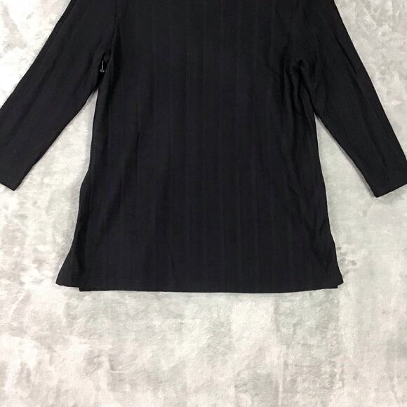 Bobeau Women's Medium Black Wide Rib Knit Top Crew Neck 3/4 Sleeve Side Slit - Picture 8 of 10